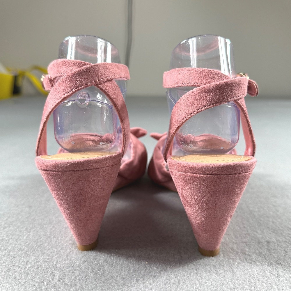 LOFT Blush Pink Suede Bow Wedge Heels Ankle Strap Sandals 9.5 Feminine Wedding - Picture 3 of 10